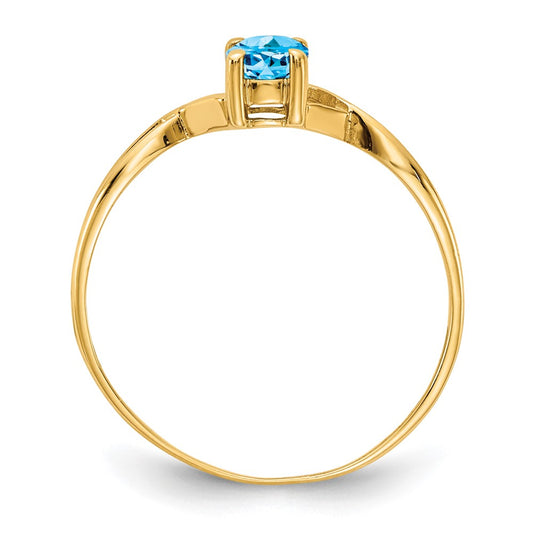 10k Polished 6x4mm Oval Genuine December/ Blue Topaz Birthstone Size 7 Ring
