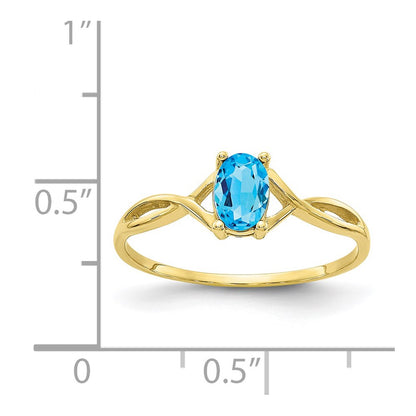 10k Polished 6x4mm Oval Genuine December/ Blue Topaz Birthstone Size 7 Ring