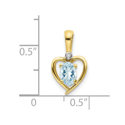 10K Diamond and Oval Aquamarine Heart Pendant