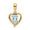 10K Diamond and Oval Aquamarine Heart Pendant