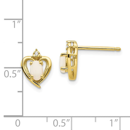 10K 5x3mm Oval Opal Cabochon and Diamond Heart Post Earrings