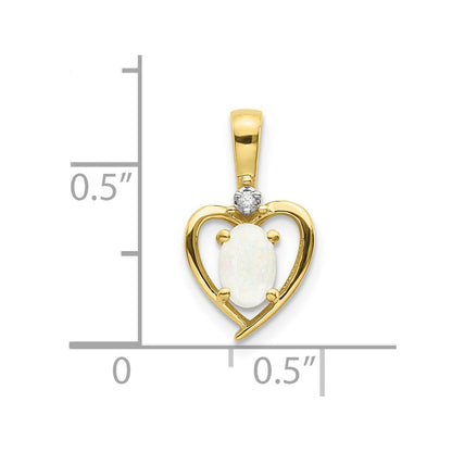 10K Diamond and Oval Opal Heart Pendant