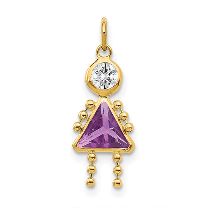 10k February Girl Purple Imitation Birthstone Charm