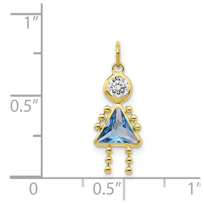 10k March Girl Light Blue Imitation Birthstone Charm