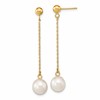 10k 7-8mm White Round Freshwater Cultured Pearl Chain Dangle Post Earrings