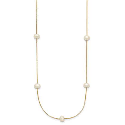 10k 5-6mm White Round Freshwater Cultured Pearl 9-Station 18 inch Necklace