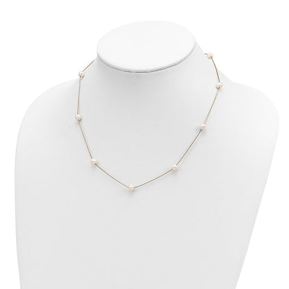 10k 5-6mm White Round Freshwater Cultured Pearl 9-Station 18 inch Necklace