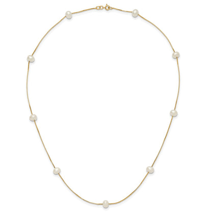 10k 5-6mm White Round Freshwater Cultured Pearl 9-Station 18 inch Necklace