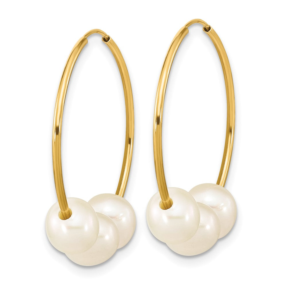 10k 6-7mm White Semi-Round Freshwater Cultured Pearl Endless Hoop Earrings