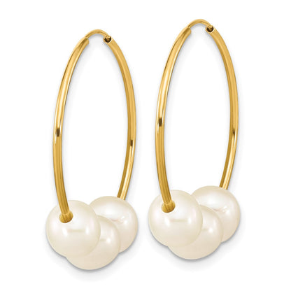 10k 6-7mm White Semi-Round Freshwater Cultured Pearl Endless Hoop Earrings
