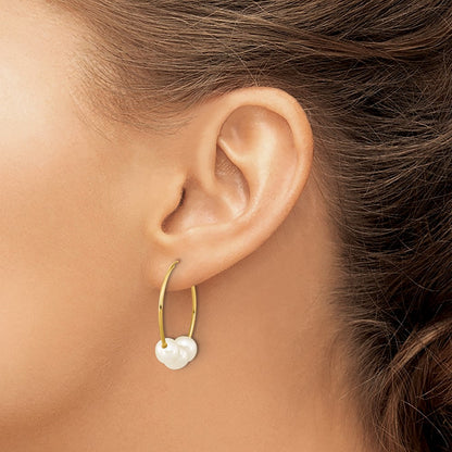 10k 6-7mm White Semi-Round Freshwater Cultured Pearl Endless Hoop Earrings