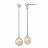 10k White Gold 7-8mm White Round Freshwater Cultured Pearl Chain Dangle Post Earrings