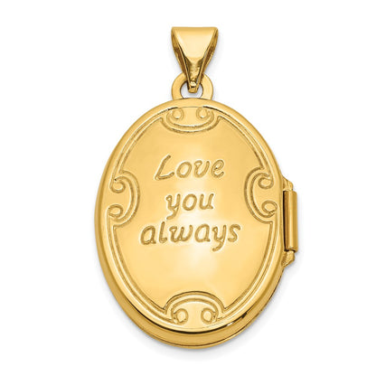 10k 21mm Reversible LOVE YOU ALWAYS/Swirl Design Oval Locket