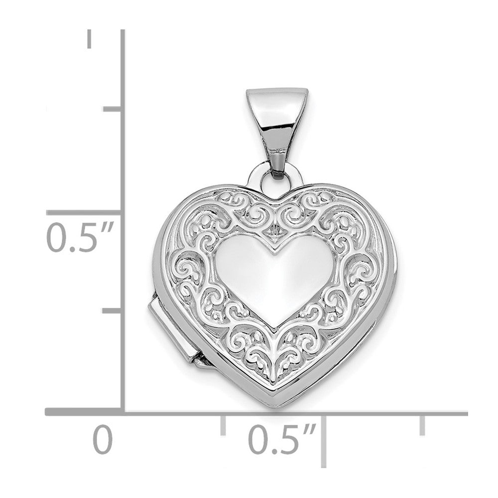 10k White Gold 15mm Scroll Heart Locket