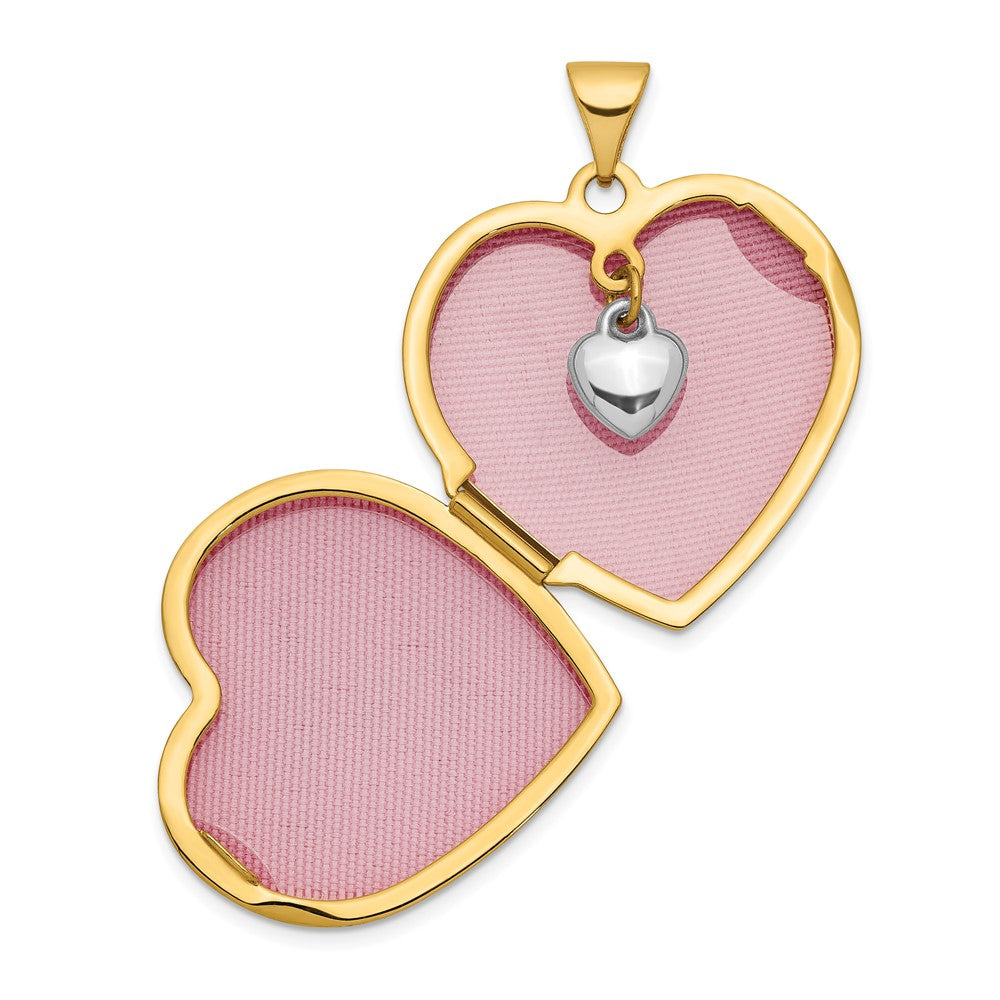 10k Two-tone 21mm ALWAYS IN MY HEART with Heart Charm Inside Diamond Heart Locket