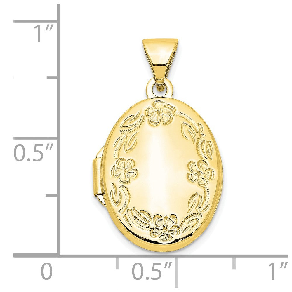 10k 17mm Oval Leaf Floral Hand Engraved Locket
