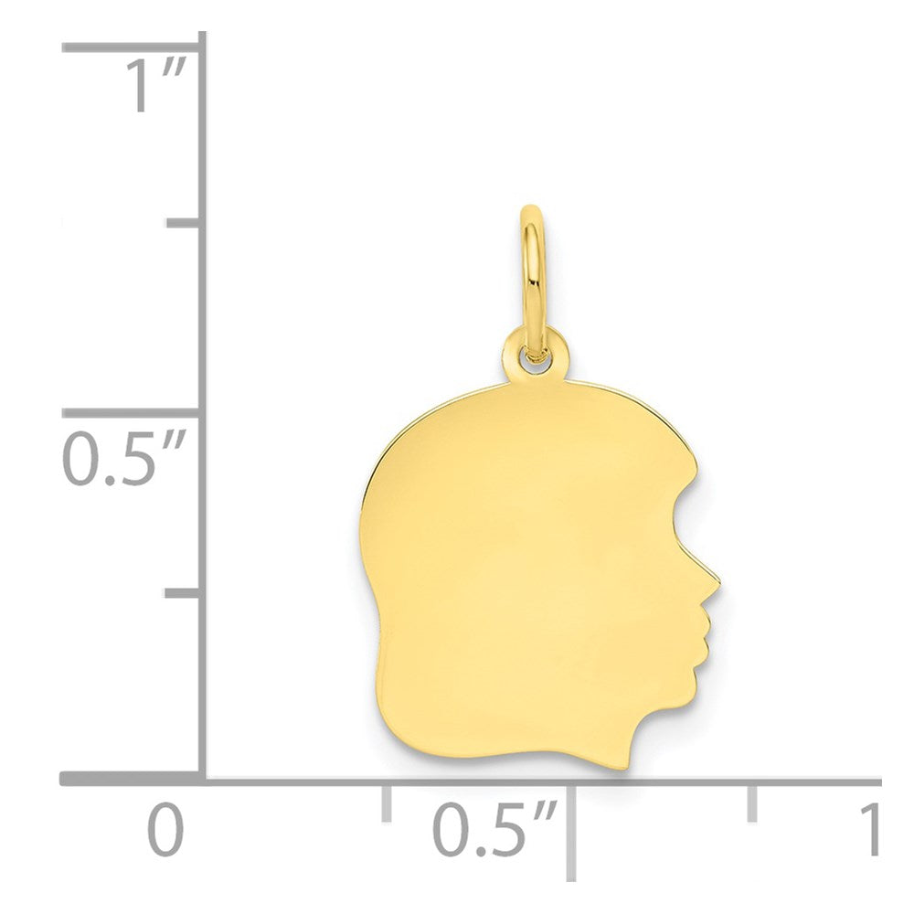 10K Plain Medium .018 Gauge Facing Right 13x14mm Engravable Girl Head Charm