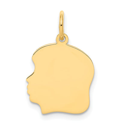 10K Plain Medium .013 Gauge Facing Left 13x14mm Engravable Girl Head Charm