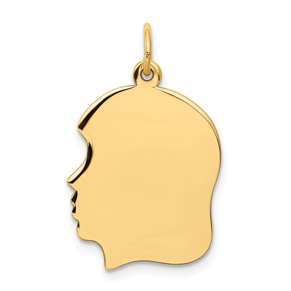 10K Plain Medium .018 Gauge Facing Right 16x19mm Engravable Girl Head Charm