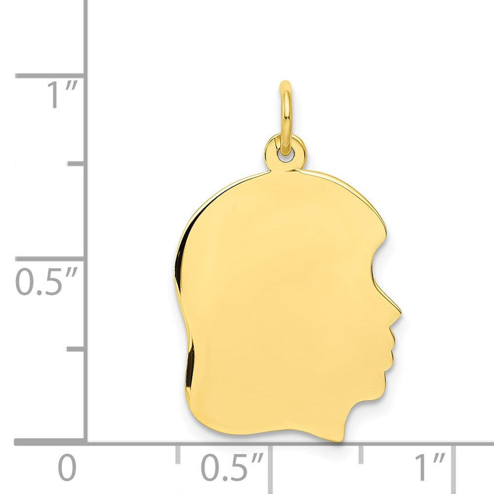10K Plain Medium .013 Gauge Facing Right 16x19mm Engravable Girl Head Charm