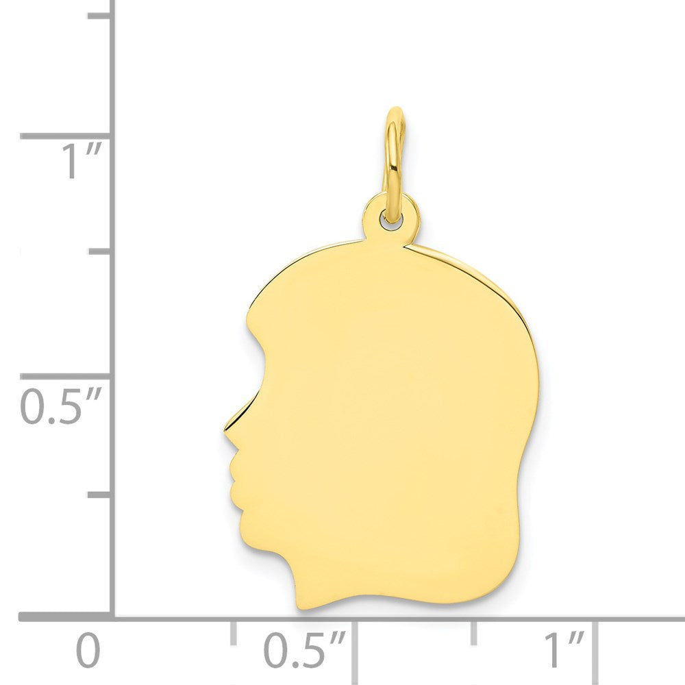10K Plain Medium .013 Gauge Facing Left 16x19mm Engravable Girl Head Charm