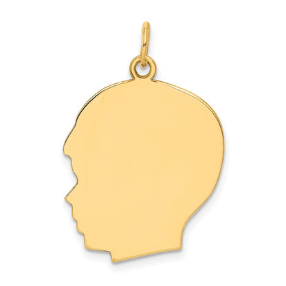 10K Plain Large .018 Gauge Facing Right 20x23mm Engravable Boy Head Charm