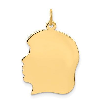 10K Plain Large .018 Gauge Facing Right Engravable Girl Head Charm