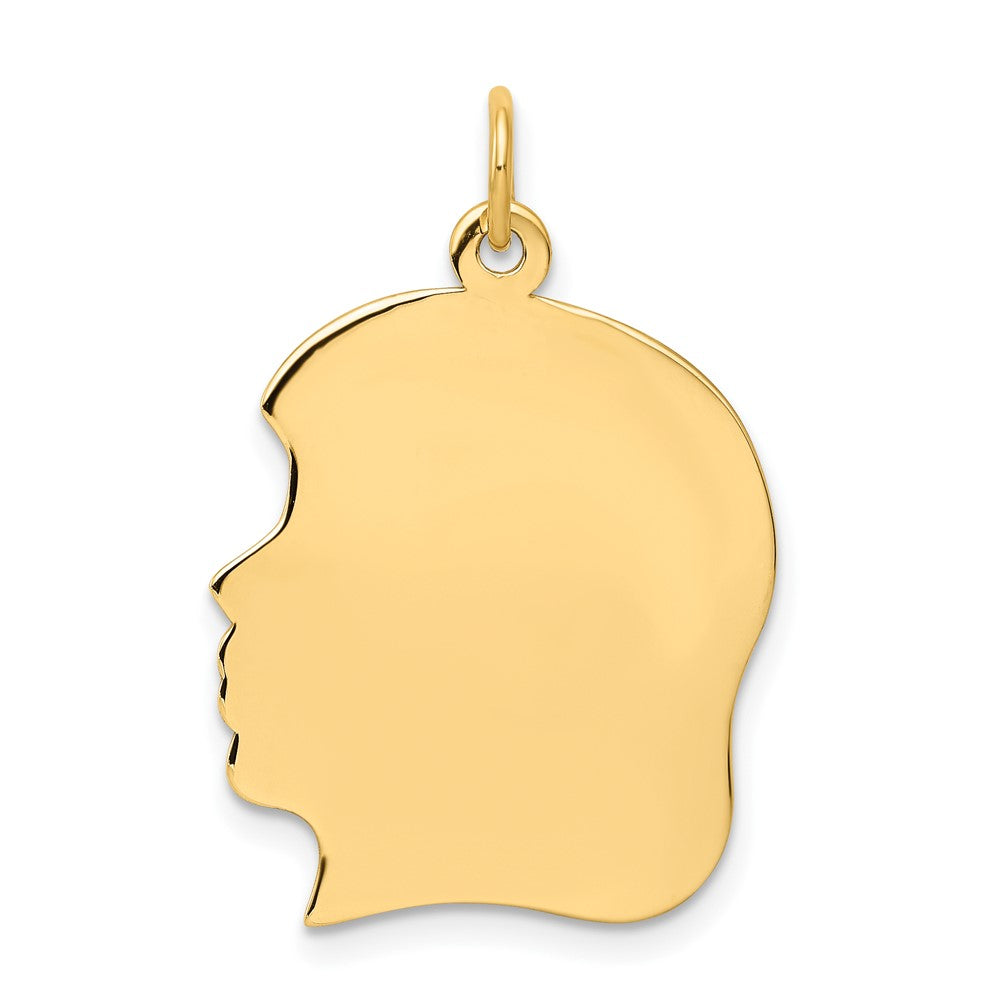 10K Plain Large .013 Gauge Facing Right 19x21mm Engravable Girl Head Charm