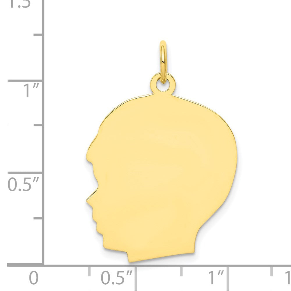 10K Plain Large .018 Gauge Facing Left 20x23mm Engravable Boy Head Charm