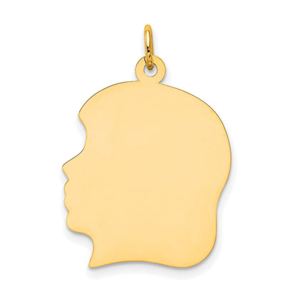 10K Plain Large .018 Gauge Facing Left 19x21mm Engravable Girl Head Charm