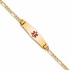10k Medical Solid Chain/Solid Plate 24x7mm Soft Diamond Shape Centered Red Enamel Figaro Link 8 inch ID Bracelet
