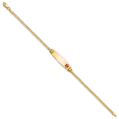 10k Medical Solid Chain/Solid Plate 26x7mm Soft Diamond Shape Off-Center Red Enamel Curb Link 7 inch ID Bracelet
