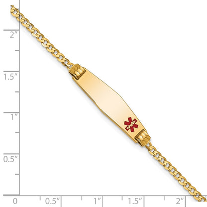 10k Medical Solid Chain/Solid Plate 26x7mm Soft Diamond Shape Off-Center Red Enamel Curb Link 7 inch ID Bracelet