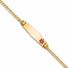 10k Medical Solid Chain/Solid Plate 26x7mm Soft Diamond Shape Off-Center Red Enamel Curb Link 7 inch ID Bracelet
