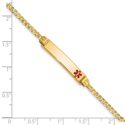 10k Medical Solid Chain/Solid Plate 26x5mm Off-Center Red Enamel Curb Link 7 inch ID Bracelet