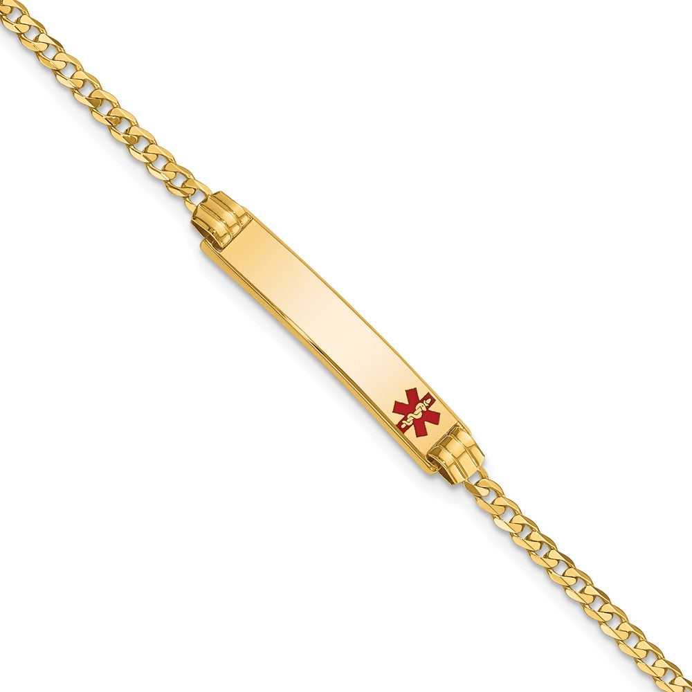10k Medical Solid Chain/Solid Plate 26x5mm Off-Center Red Enamel Curb Link 7 inch ID Bracelet