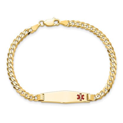10k Medical Solid Chain/Solid Plate 26x7mm Soft Diamond Shape Off-Center Red Enamel Curb Link 8 inch ID Bracelet