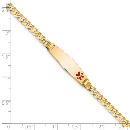 10k Medical Solid Chain/Solid Plate 26x7mm Soft Diamond Shape Off-Center Red Enamel Curb Link 7 inch ID Bracelet