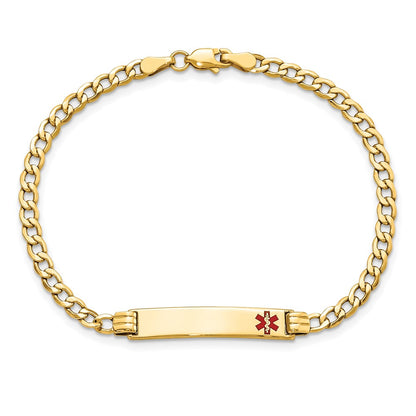 10k Medical Semi-Solid Chain/Solid Plate 26x5mm Off-Center Red Enamel Cuban Link 8 inch ID Bracelet
