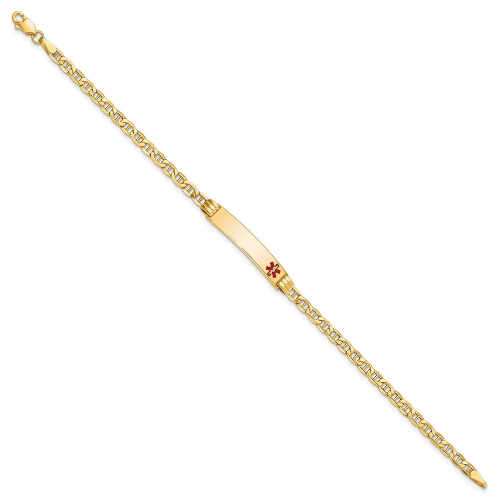 10k Medical Semi-Solid Chain/Solid Plate 26x5mm Off-Center Red Enamel Anchor Link 7 inch ID Bracelet