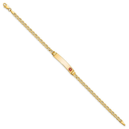 10k Medical Semi-Solid Chain/Solid Plate 26x5mm Off-Center Red Enamel Anchor Link 7 inch ID Bracelet