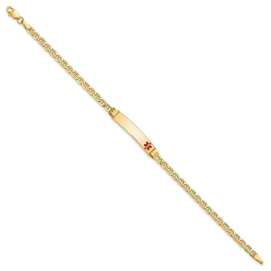 10k Medical Semi-Solid Chain/Solid Plate 26x5mm Off-Center Red Enamel Anchor Link 8 inch ID Bracelet
