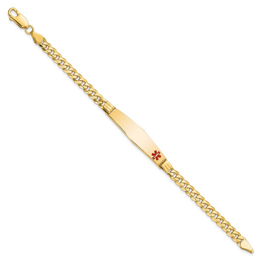 10k Medical Solid Chain/Solid Plate Soft Diamond Shape 36x9mm Off-Center Red Enamel Curb Link 8 inch ID Bracelet