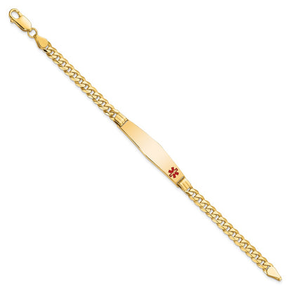 10k Medical Solid Chain/Solid Plate Soft Diamond Shape 36x9mm Off-Center Red Enamel Curb Link 7 inch ID Bracelet