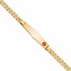 10k Medical Solid Chain/Solid Plate Soft Diamond Shape 36x9mm Off-Center Red Enamel Curb Link 8 inch ID Bracelet