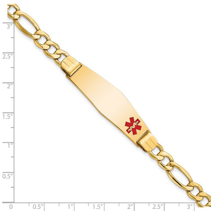 10k Medical Semi-Solid Chain/Solid Plate Soft Diamond Shape 40x12mm Off-Center Red Enamel Figaro Link 8 inch ID Bracelet