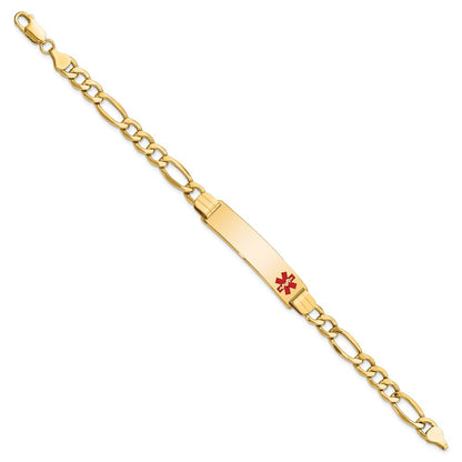 10k Medical Semi-solid Chain/Solid Plate 40x10mm Off-Center Red Enamel Figaro Link 8 inch ID Bracelet