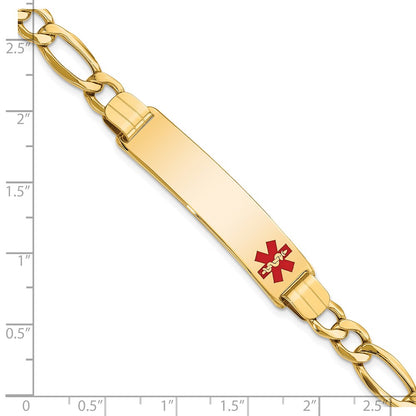 10k Medical Semi-solid Chain/Solid Plate 40x10mm Off-Center Red Enamel Figaro Link 8 inch ID Bracelet