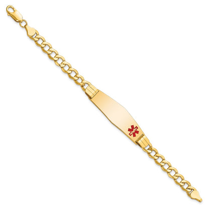 10k Medical Semi-Solid Chain/Solid Plate Soft Diamond Shape 40x12mm Off-Center Red Enamel Curb Link 7 inch ID Bracelet