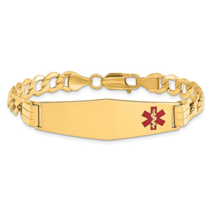 10k Medical Semi-Solid Chain/Solid Plate Soft Diamond Shape 40x12mm Off-Center Red Enamel Curb Link 8 inch ID Bracelet